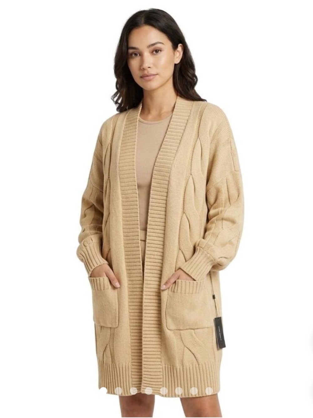 Danielle Bernstein Oversized Cable Cardigan in Tan
